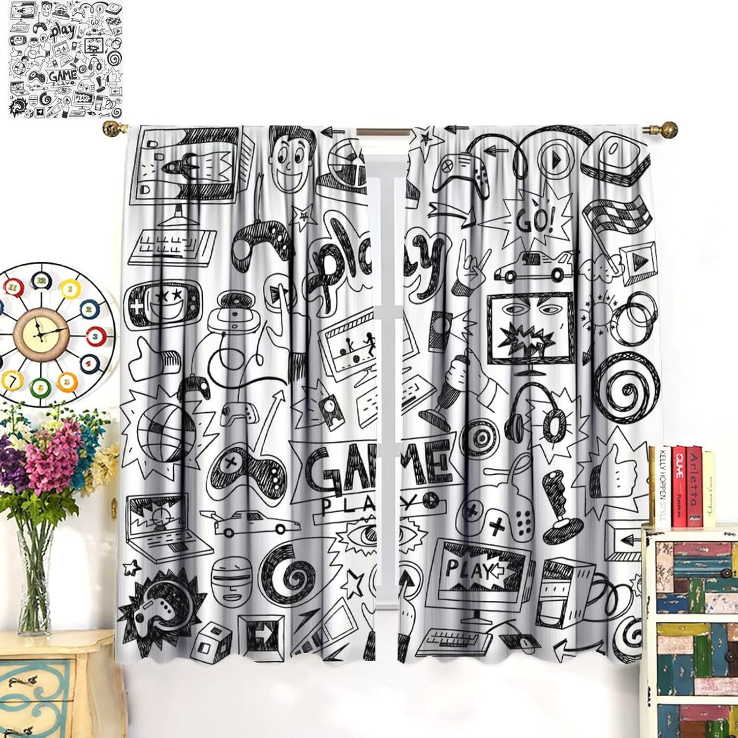 Gaming Video Game Curtain Deco - Retro Gaming Youtube ulasan dan harga